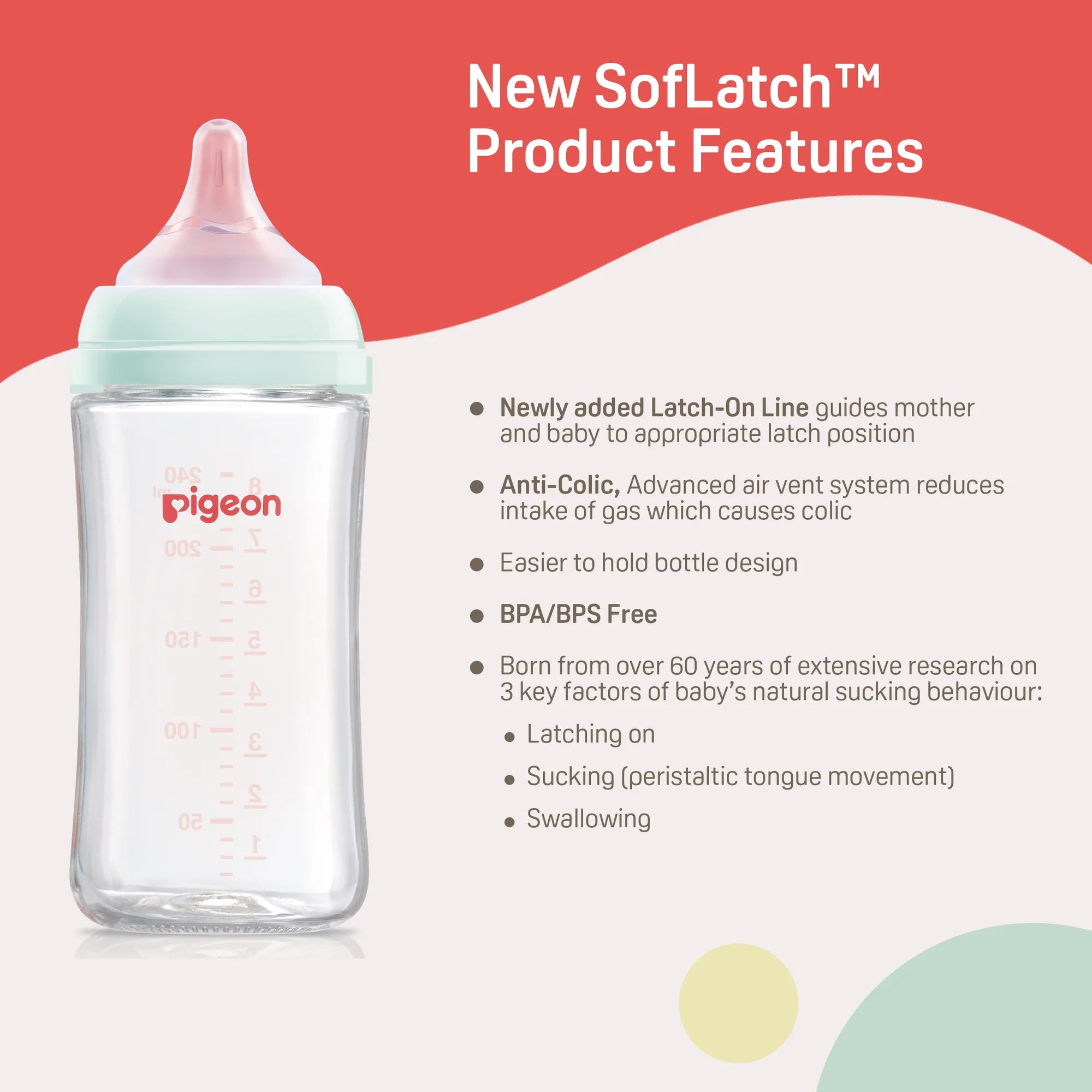 Glass Nursing Bottle with Softlatch Nipple 240ml