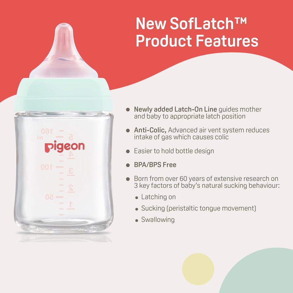 Pigeon Glass Nursing Bottle 160 ml - Authorized Seller in US - Pack of 3