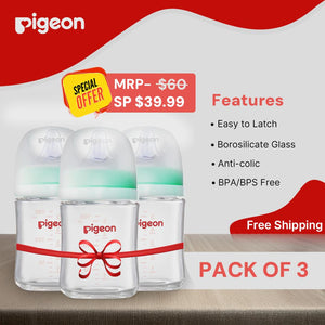 Pigeon Glass Nursing Bottle 160 ml - Authorized Seller in US - Pack of 3